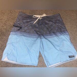 K Coast Blue Swim Trunks / board shorts with zipper pocket - Men’s Size 34